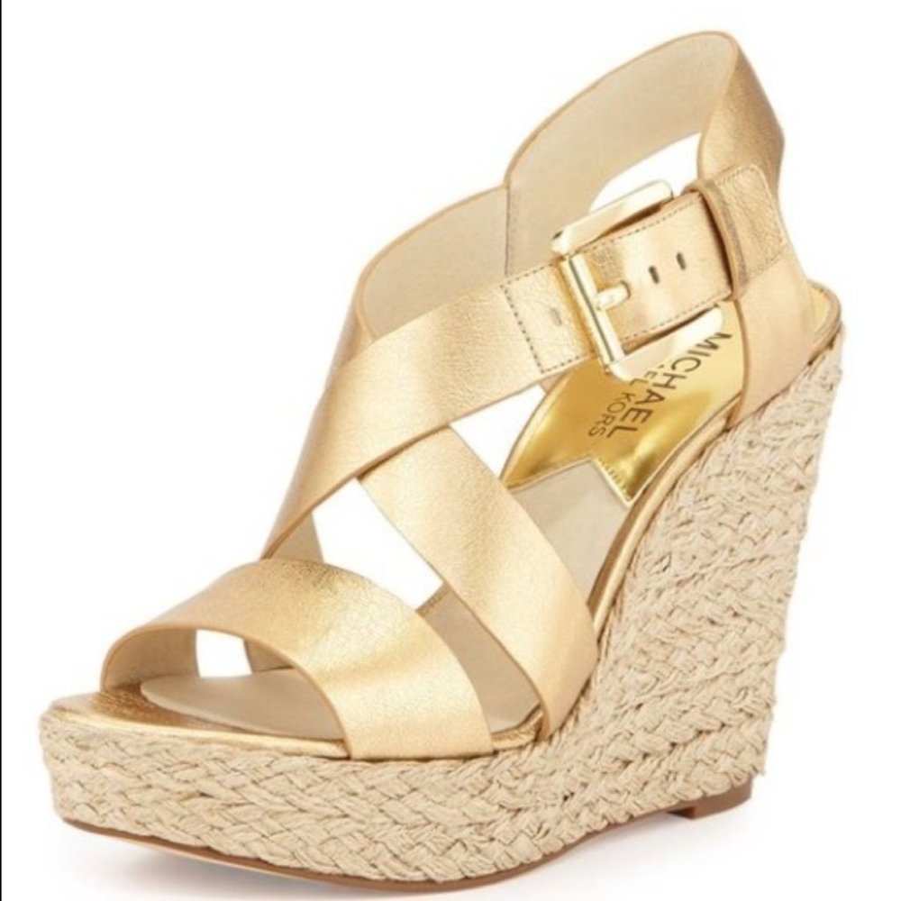 Michael Kors Giovanna Wedge Sandals Champagne Gold
